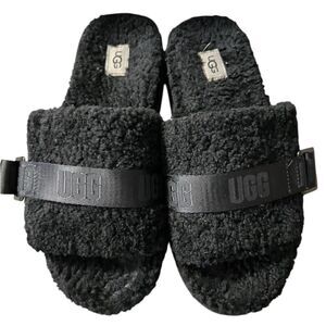 UGG Black Fuzzy Platform Slides